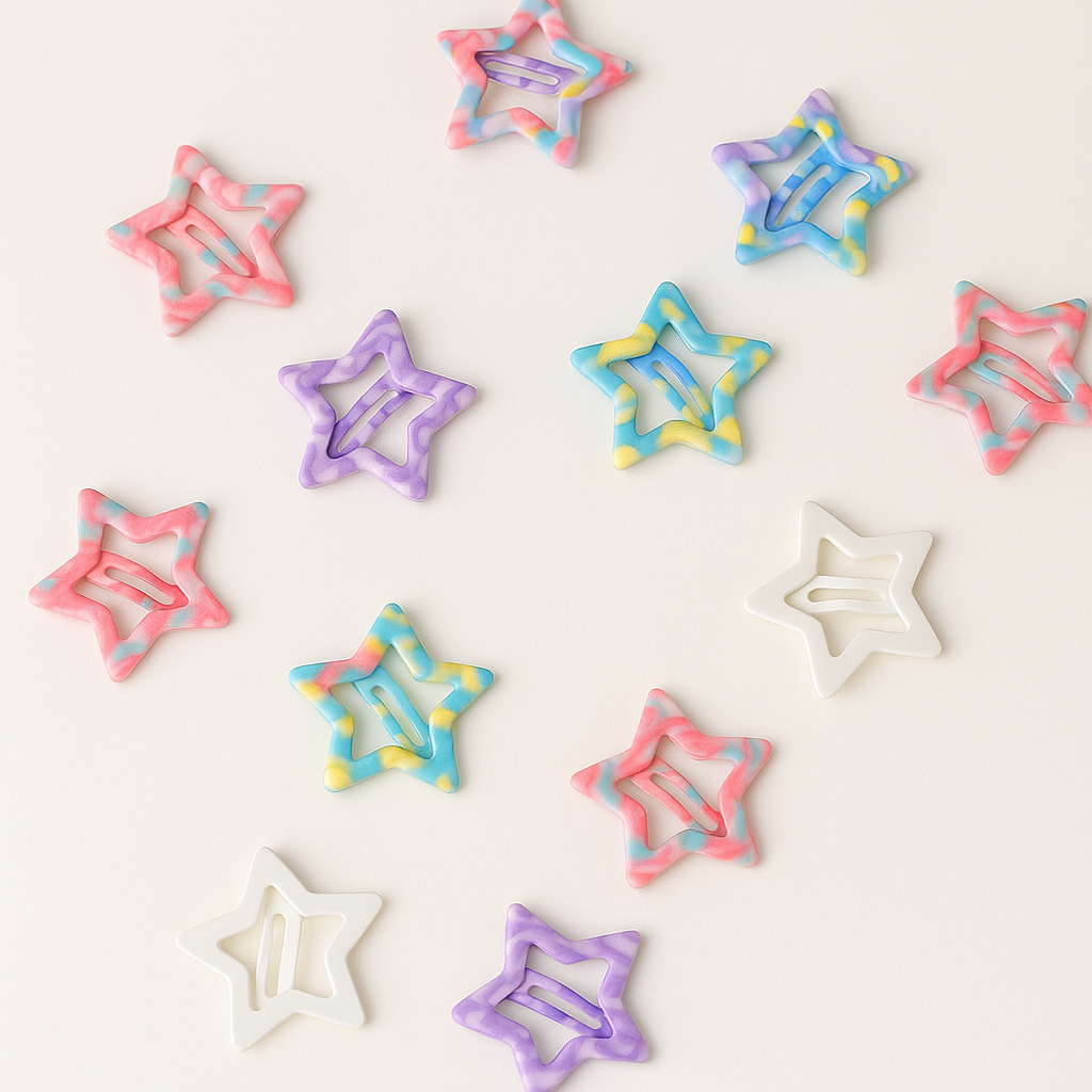 Pack of 15 Colorful Star Hair Clips for Girls
