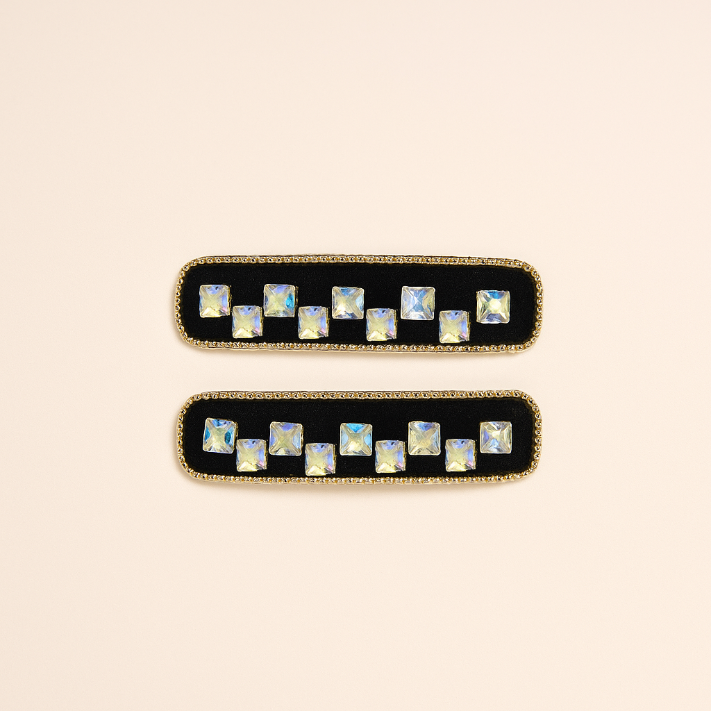Luxury Black Velvet Hair Pin with Crystal Studs