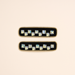 Luxury Black Velvet Hair Pin with Crystal Studs
