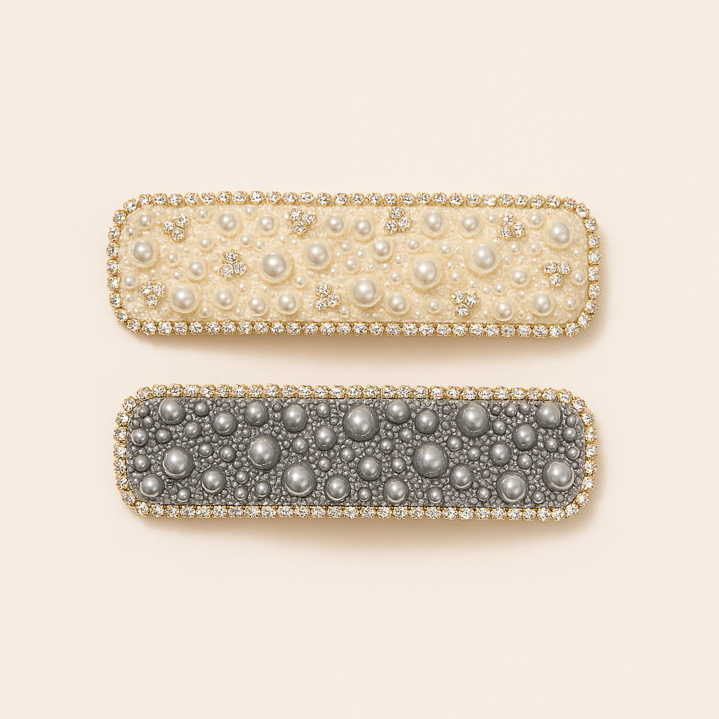 Classic Pearl and Crystal Hair Pin – Elegant Rectangular Design