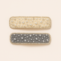 Classic Pearl and Crystal Hair Pin – Elegant Rectangular Design