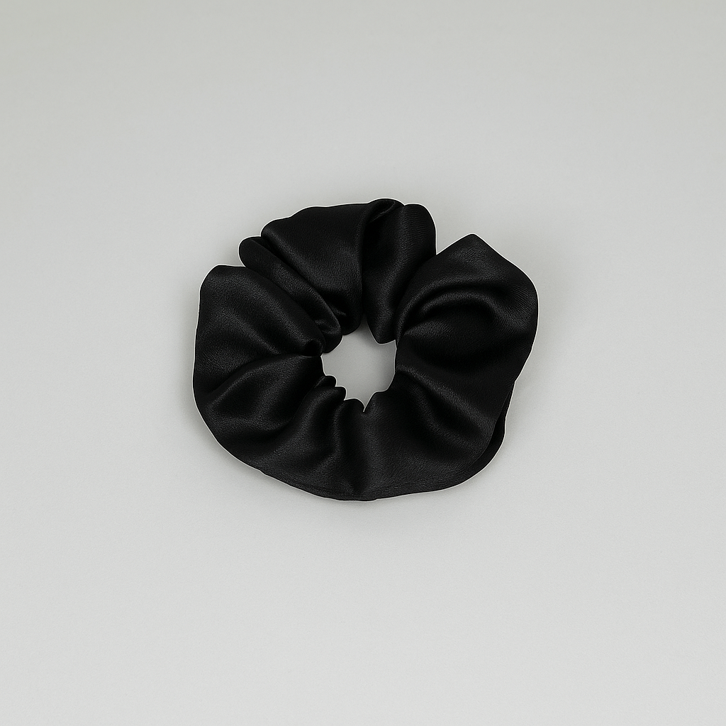 Classic Black Satin Scrunchies – Pack of 12