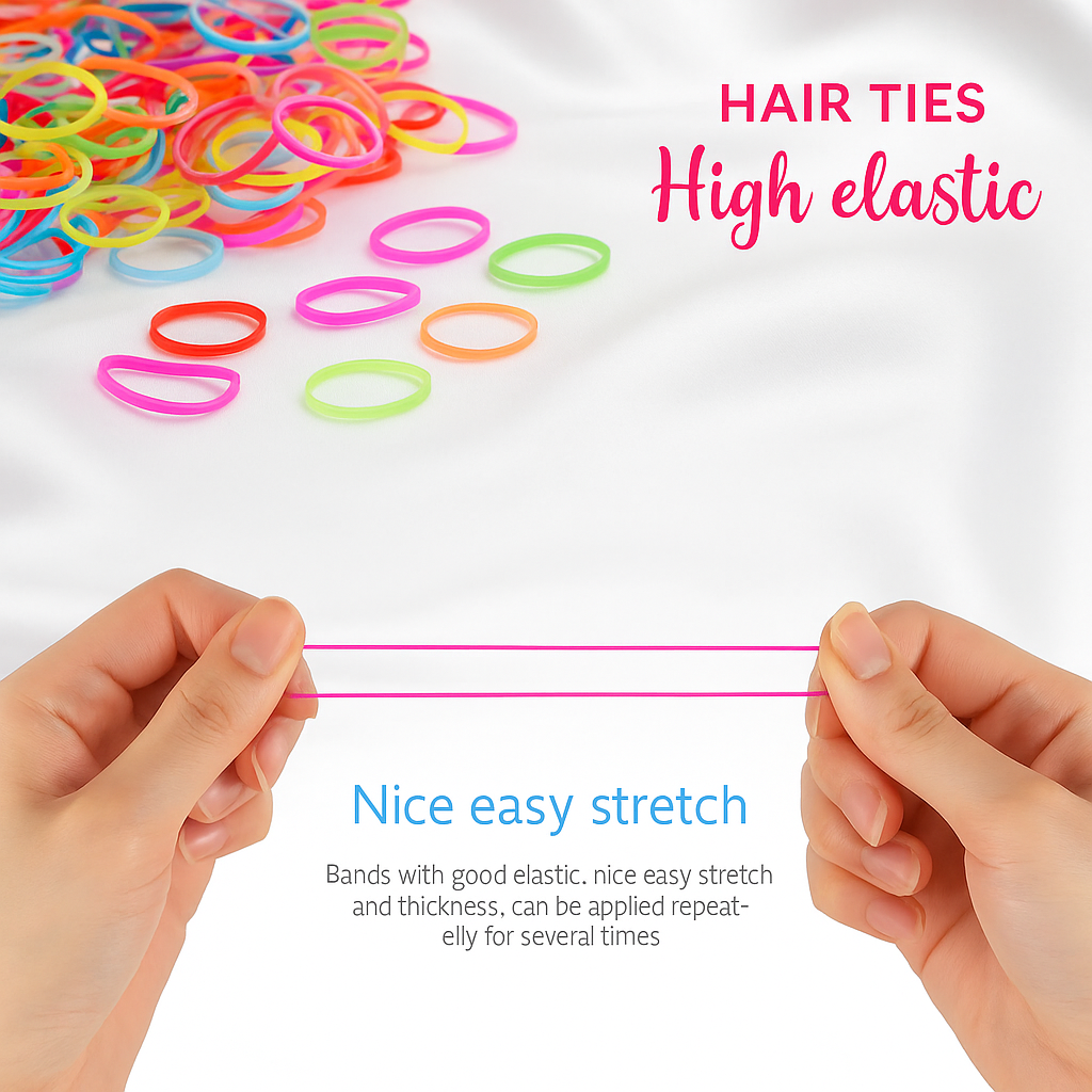 150-Pack Multicolor Mini Hair Elastics – Tangle-Free Rubber Bands for Kids & Adults, with Reusable Storage Box