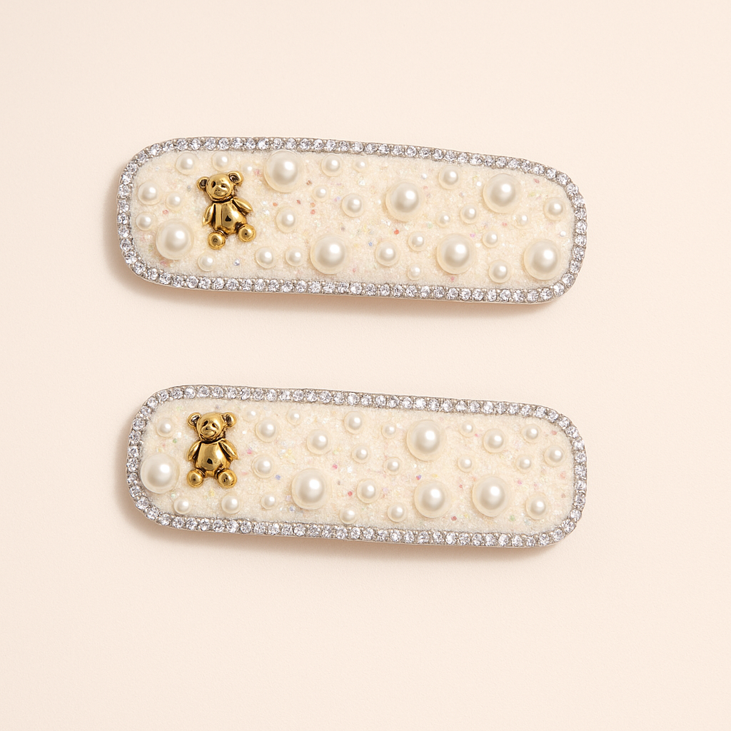 Elegant Pearl Embellished Hair Pin with Teddy Charm
