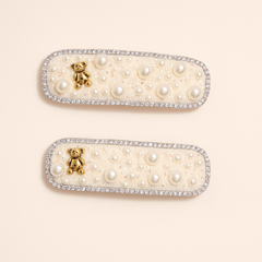 Elegant Pearl Embellished Hair Pin with Teddy Charm