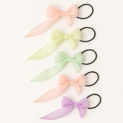 Pack of 5 Sheer Ribbon Bow Hair Ties for Girls and Women