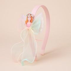 Pastel Rainbow Fairy Princess Headband with Glitter Wings & Ribbons – Medium Size