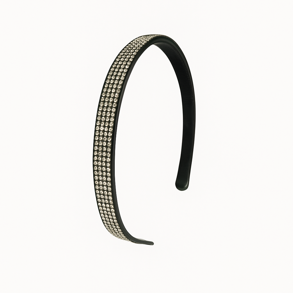 3-Pack Sparkling Rhinestone Headbands – Black Band with Crystal Studs for Elegant Hairstyles