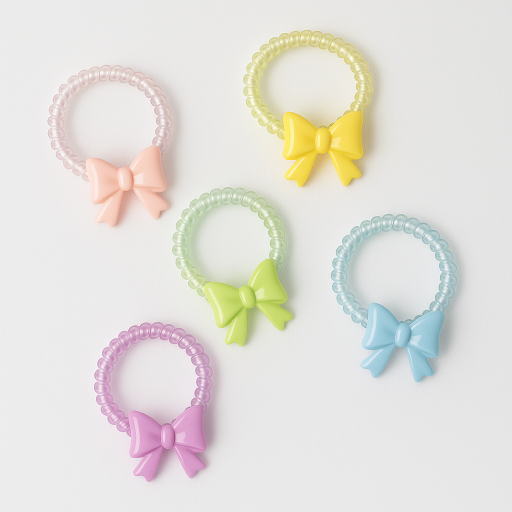 Pack of 10 Pastel Bow Elastic Hair Ties – Spiral Design