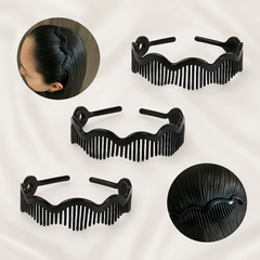3-Pack Black Wave-Style Comb Headbands – No-Slip, Flexible Plastic Hair Bands for Women & Girls
