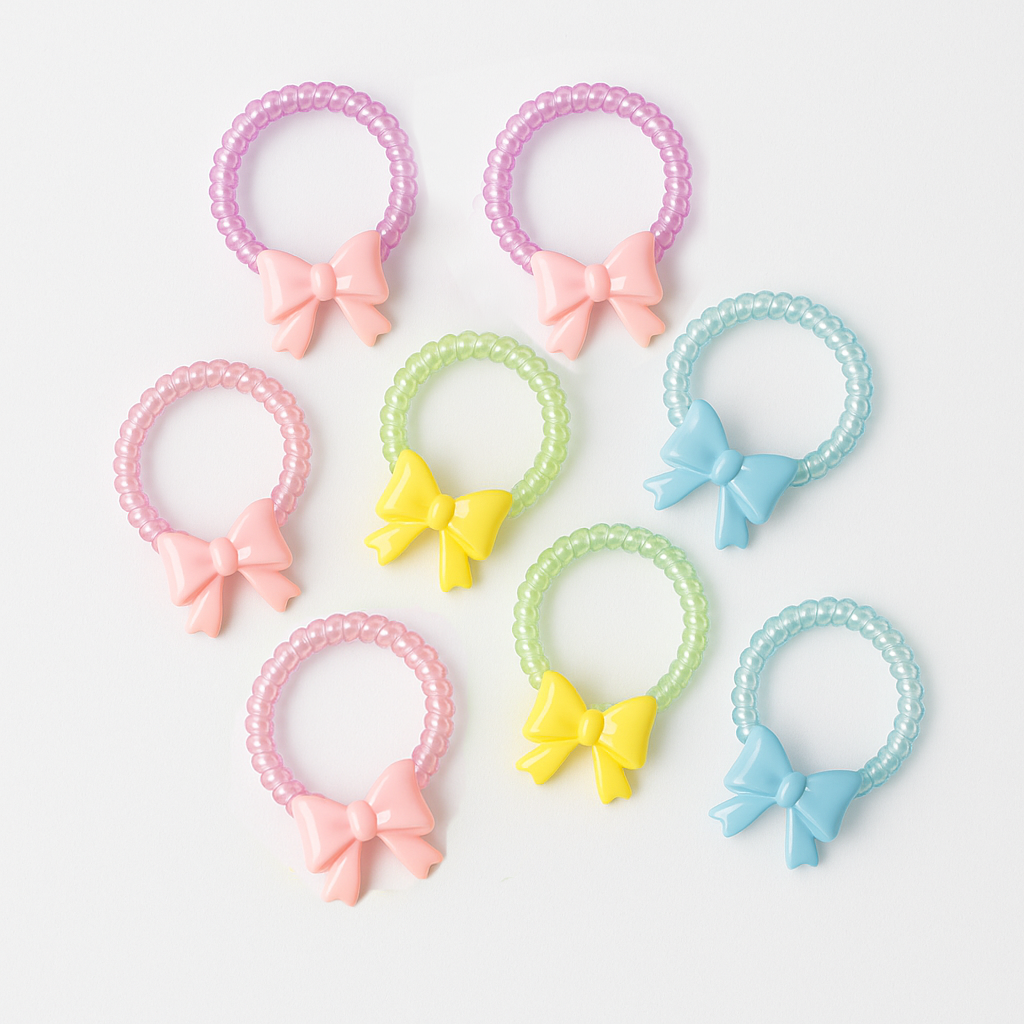 Pack of 10 Pastel Bow Elastic Hair Ties – Spiral Design