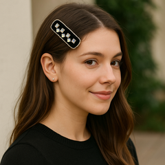 Luxury Black Velvet Hair Pin with Crystal Studs