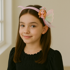 Pastel Rainbow Fairy Princess Headband with Glitter Wings & Ribbons – Medium Size