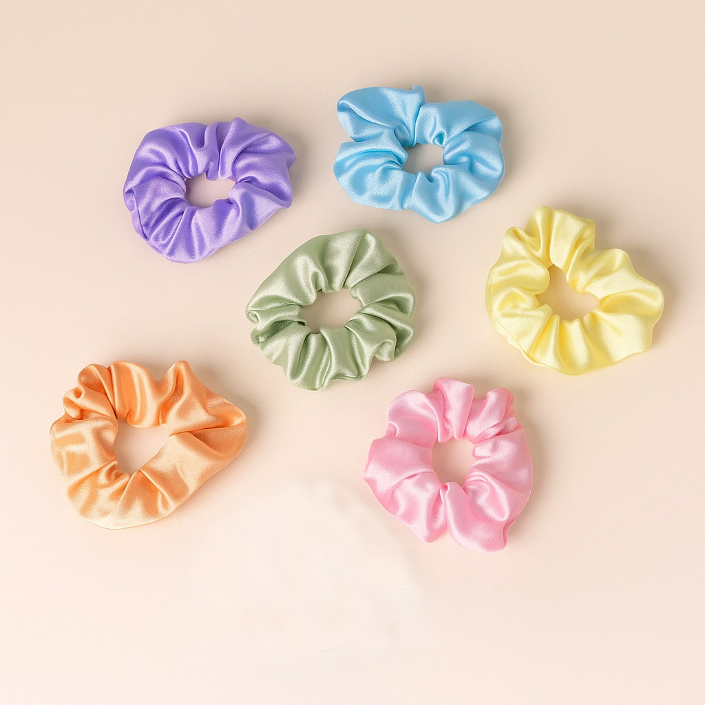 Satin Pastel Scrunchie Set – Pack of 6