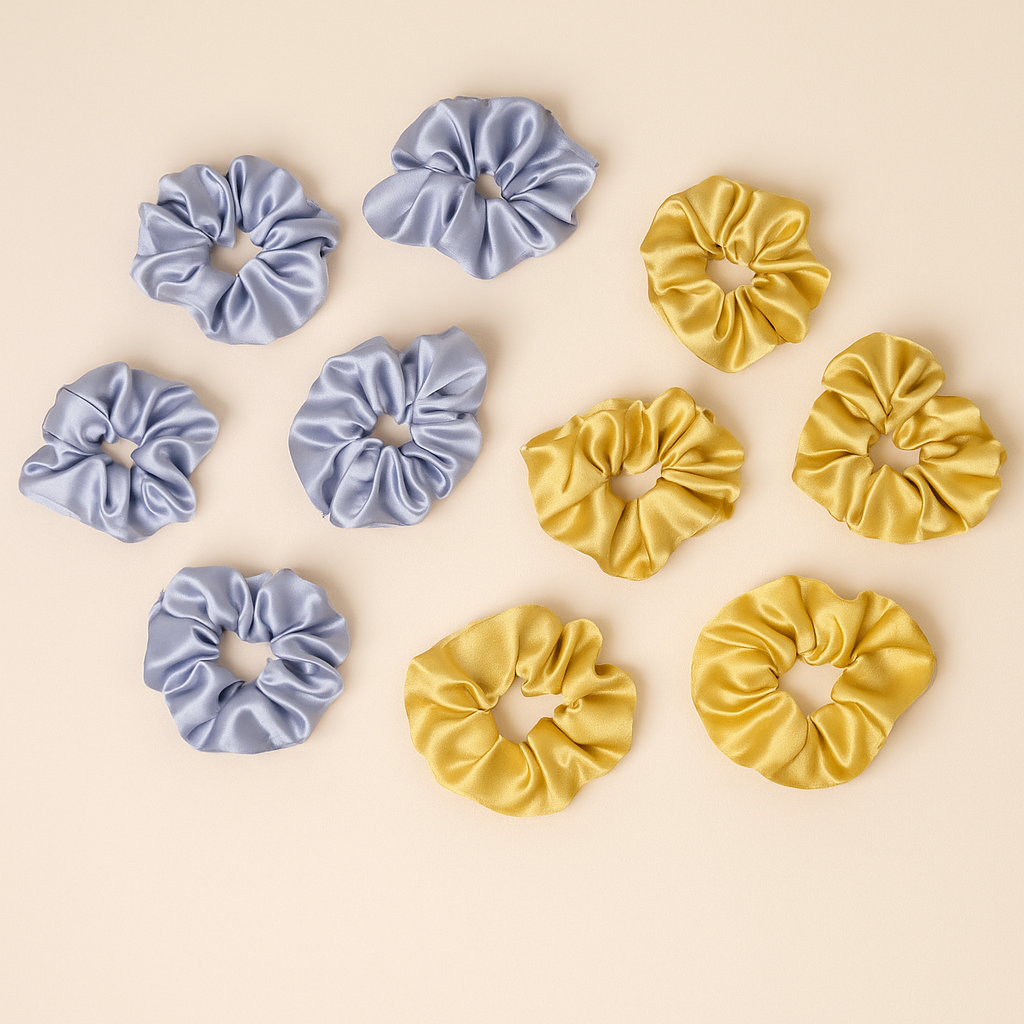 Premium Satin Scrunchies – Silver & Gold Set of 10