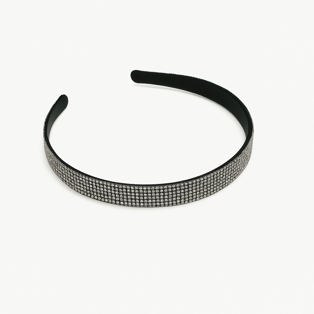 3-Pack Sparkling Rhinestone Headbands – Black Band with Crystal Studs for Elegant Hairstyles