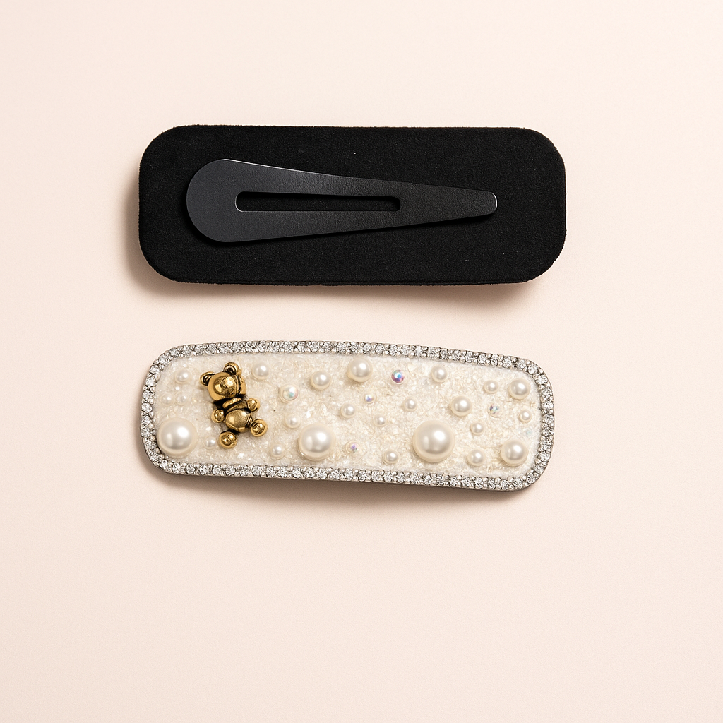 Elegant Pearl Embellished Hair Pin with Teddy Charm