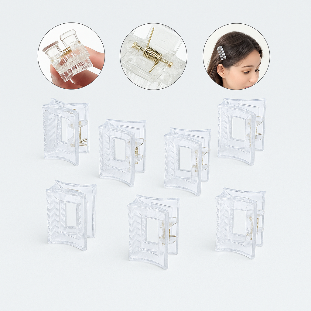 6-Pack Clear Mini Claw Clips – Transparent Design, Strong Grip, Daily Hair Essentials
