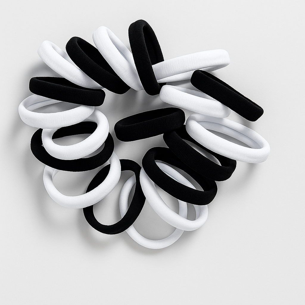 20-Pack Thick Black & White Hair Elastics – Soft, Durable, and Non-Slip Hair Ties