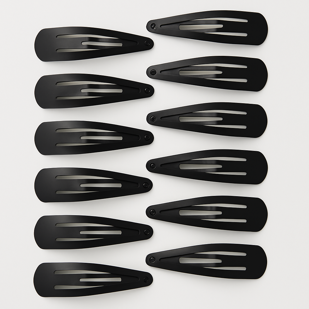 24-Pack Matte Black Metal Hair Snap Clips – Large 6.5 cm