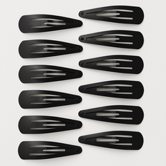 24-Pack Matte Black Metal Hair Snap Clips – Large 6.5 cm