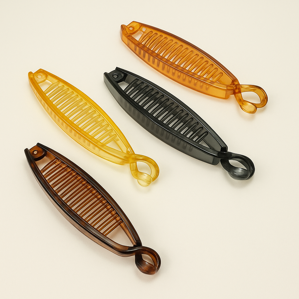 Glossy Banana Hair Clips – 4-Pack in Amber Blend (Large)