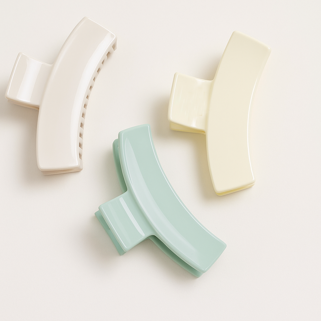 Glossy XL Claw Clips – 3-Pack Ivory & Mint Elegance (Large)