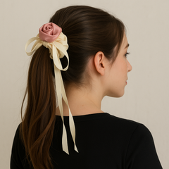 Ribbon Charm Satin Scrunchies – Set of 4