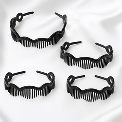 3-Pack Black Wave-Style Comb Headbands – No-Slip, Flexible Plastic Hair Bands for Women & Girls