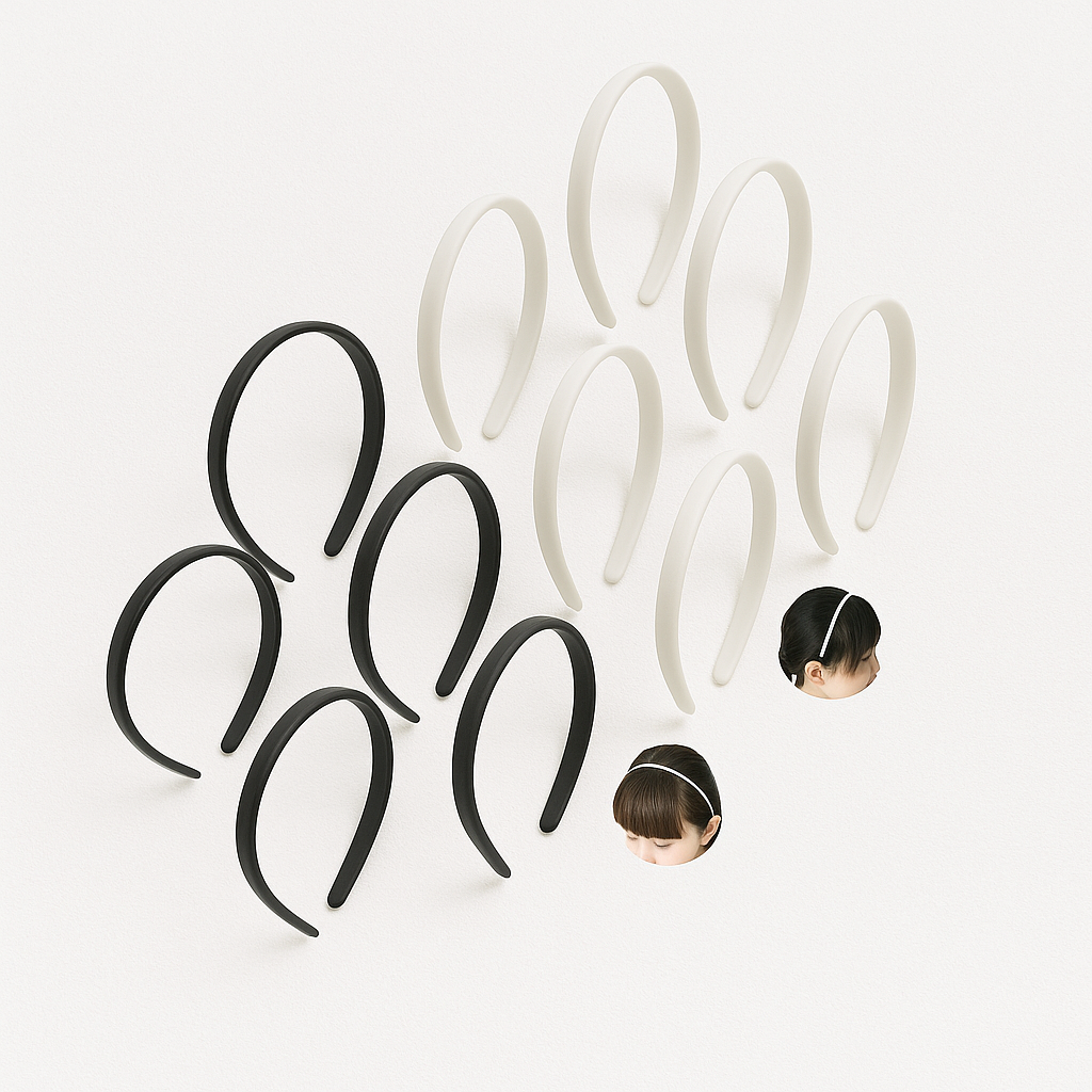 Pack of 12 Black & White Plastic Headbands – Smooth & Grooved Styles – Lightweight, DIY-Friendly Hairbands