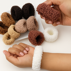 Pack of 12 Soft Furry Hair Scrunchies – Neutral Tones