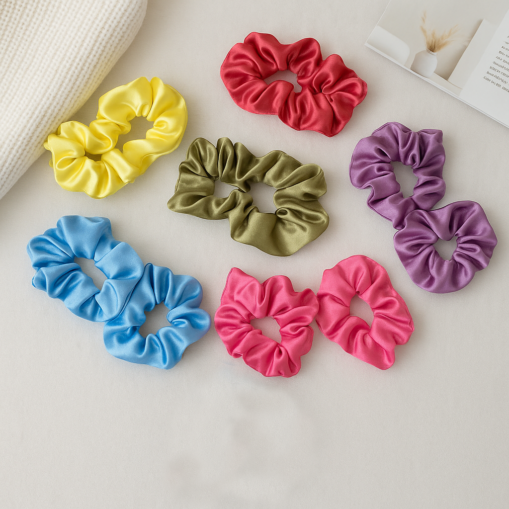 Multicolor Satin Scrunchie Set – Pack of 12