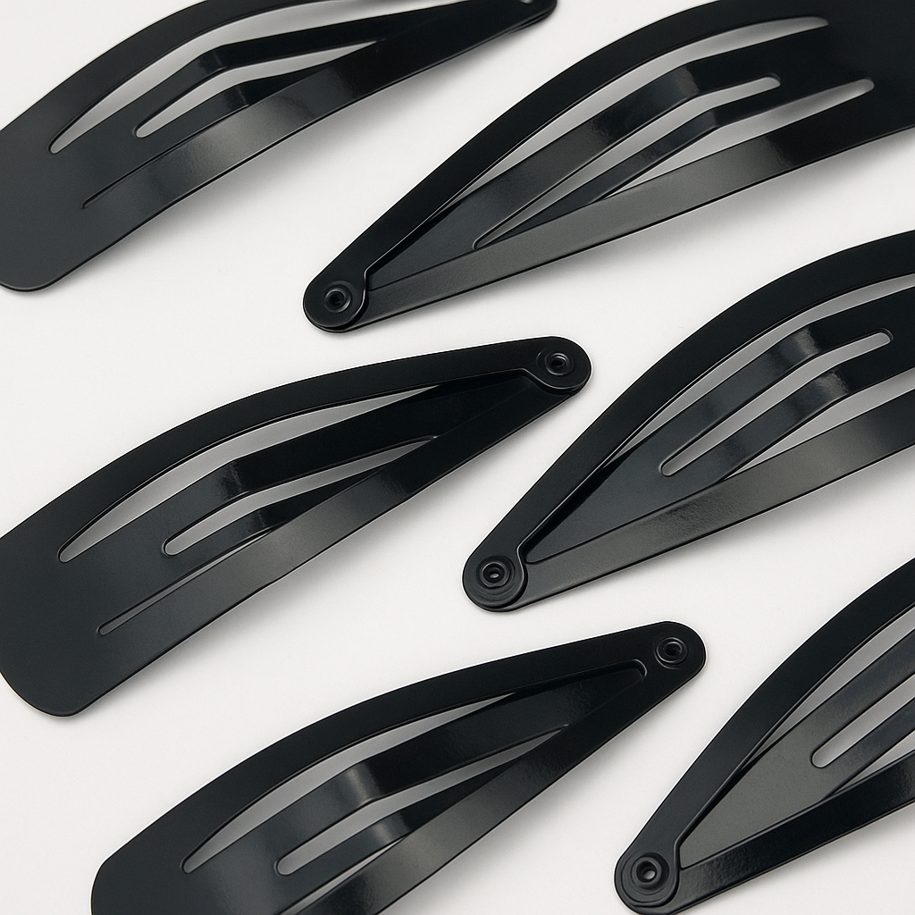 24-Pack Matte Black Metal Hair Snap Clips – Large 6.5 cm