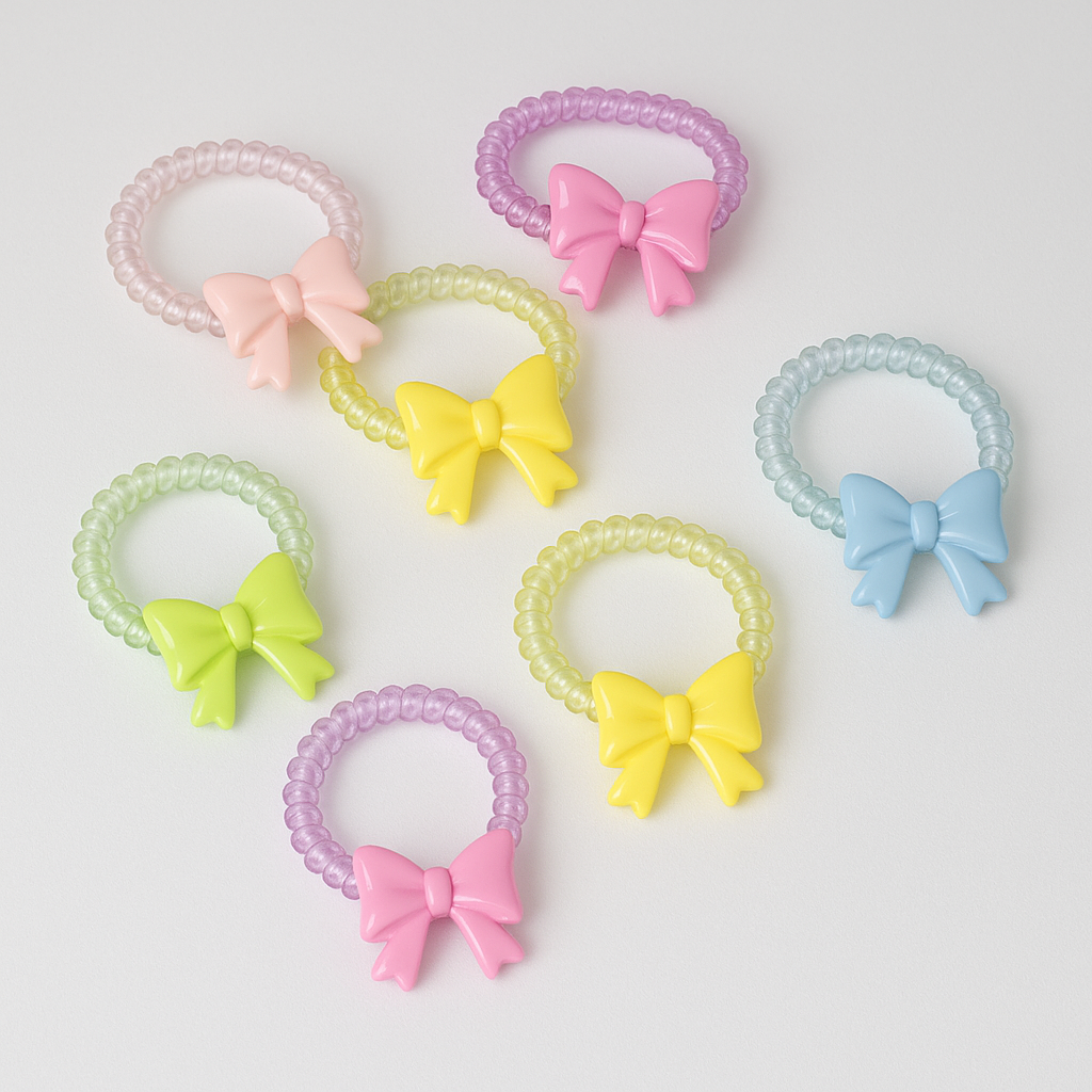 Pack of 10 Pastel Bow Elastic Hair Ties – Spiral Design