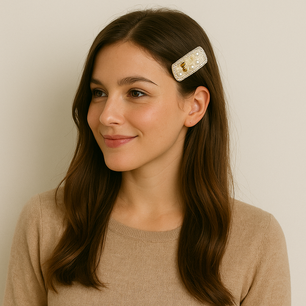 Elegant Pearl Embellished Hair Pin with Teddy Charm
