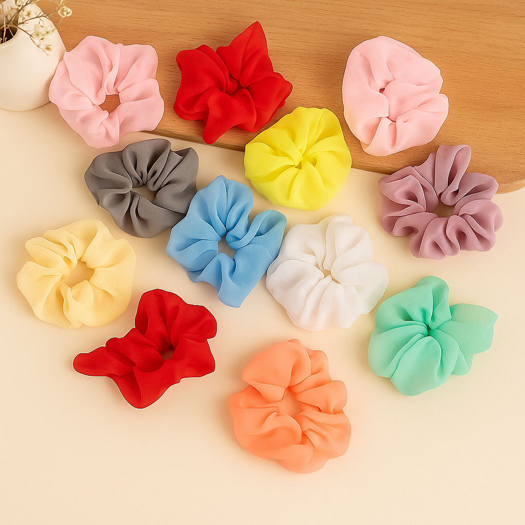Pastel Organza Scrunchie Set – Pack of 12 Multicolor (Large)