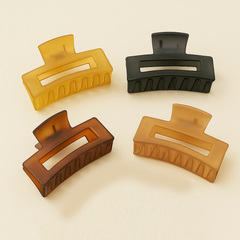Large Rectangular Transparent Claw Clips – 4-Piece Earth Tone Set