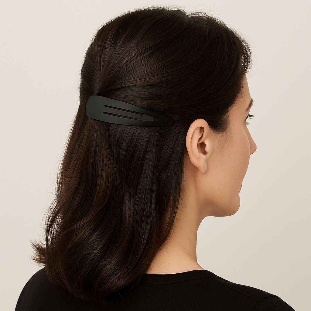 24-Pack Matte Black Metal Hair Snap Clips – Large 6.5 cm
