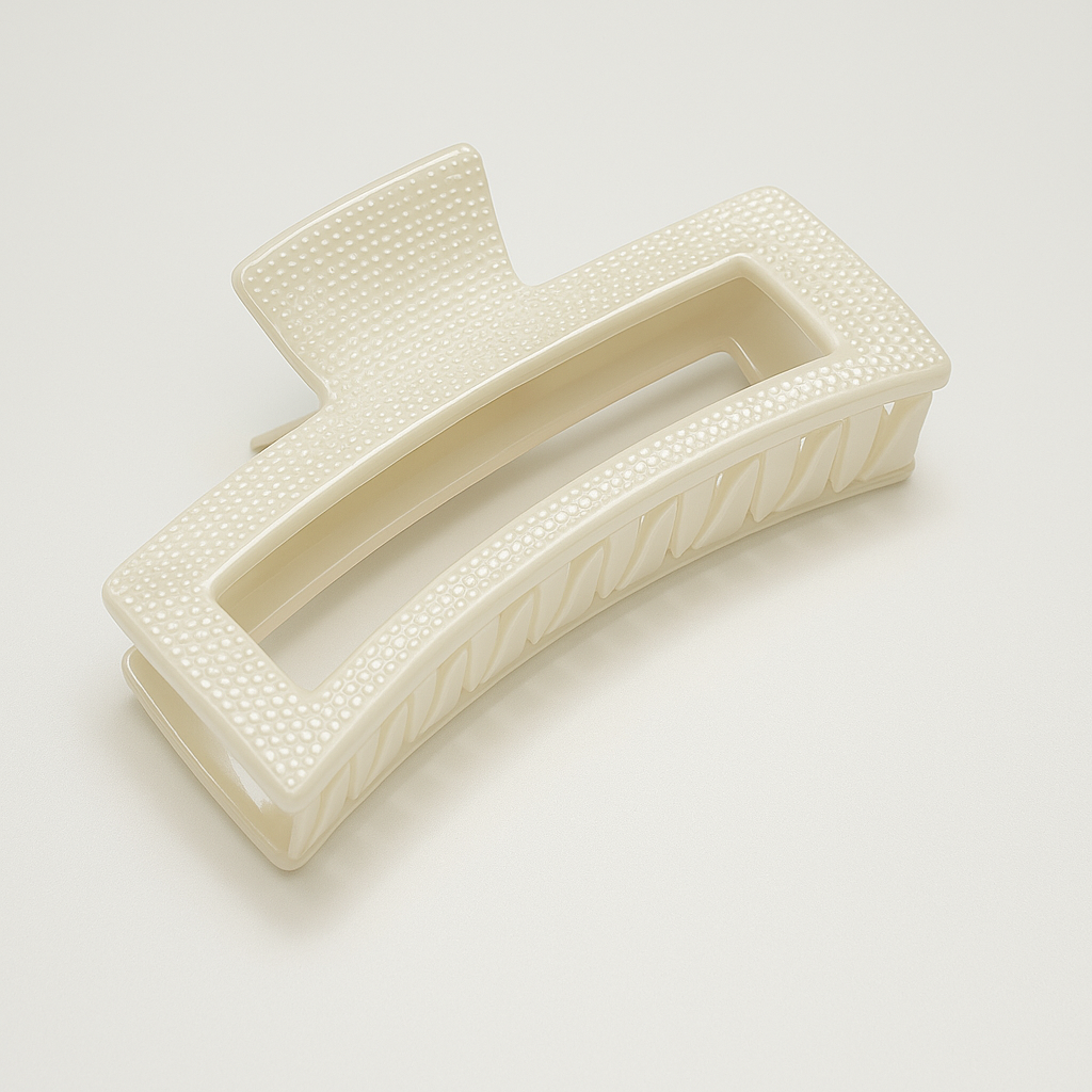 Rectangular Pearl Luxe Claw Clip – Ivory Finish (Large)