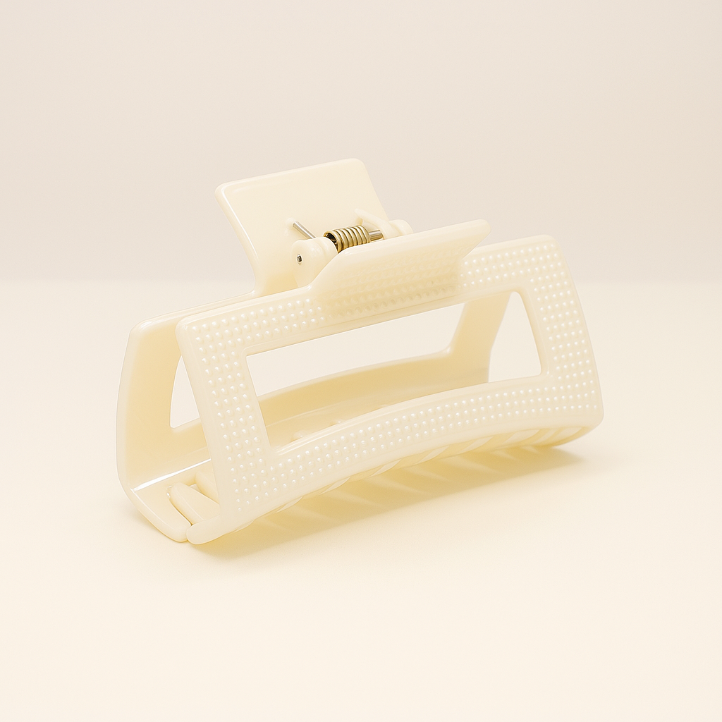 Rectangular Pearl Luxe Claw Clip – Ivory Finish (Large)