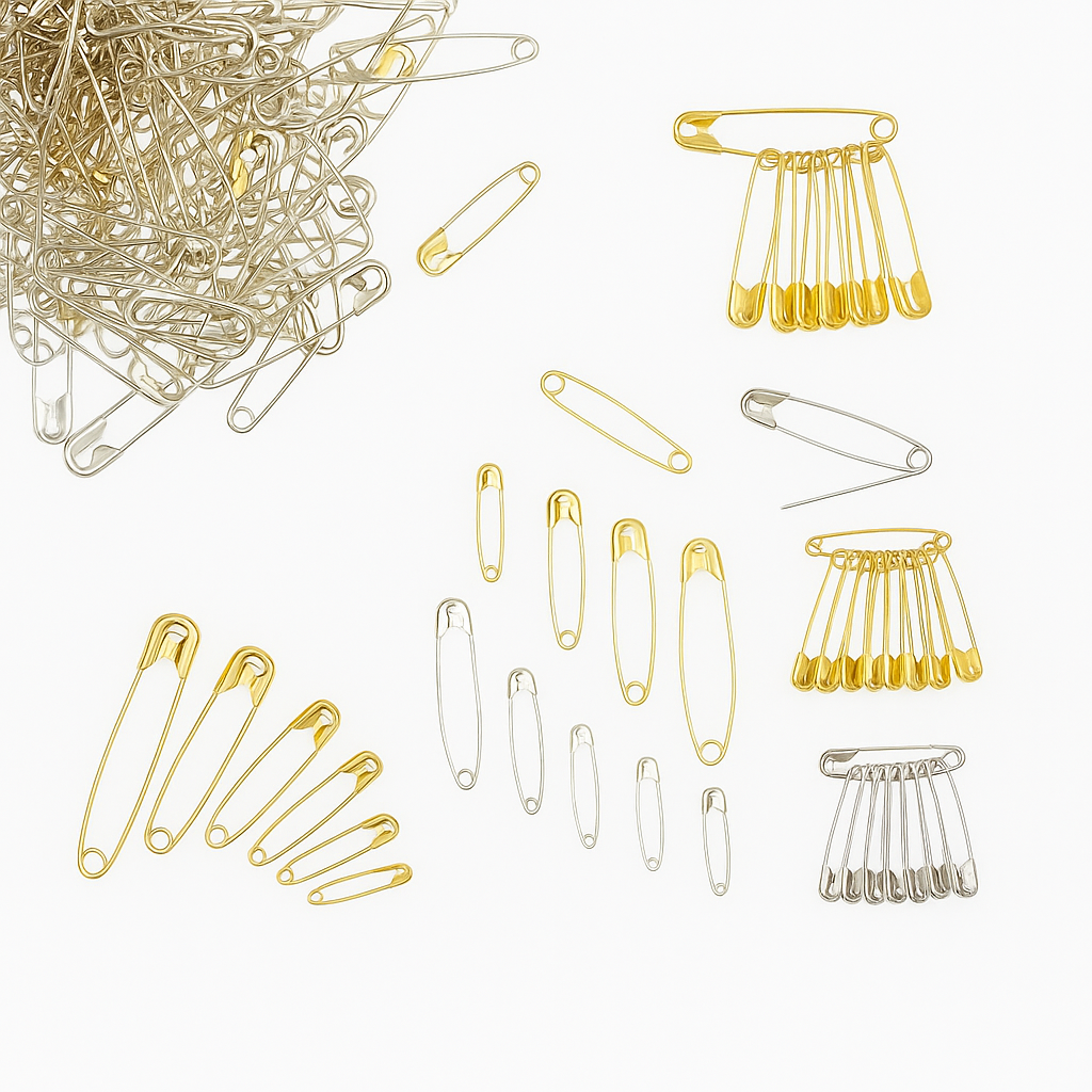 Gold & Silver Safety Pins (Pack of 120) – 5 Sizes – Rust-Free Premium Quality for Tailoring, Crafting & Daily Fixes