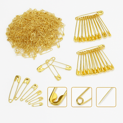 60-Piece Golden Safety Pins Set – Assorted Sizes (5 Sizes) – Rust-Resistant, Durable Metal Pins for Sewing, DIY, Crafts & Garments  Description: